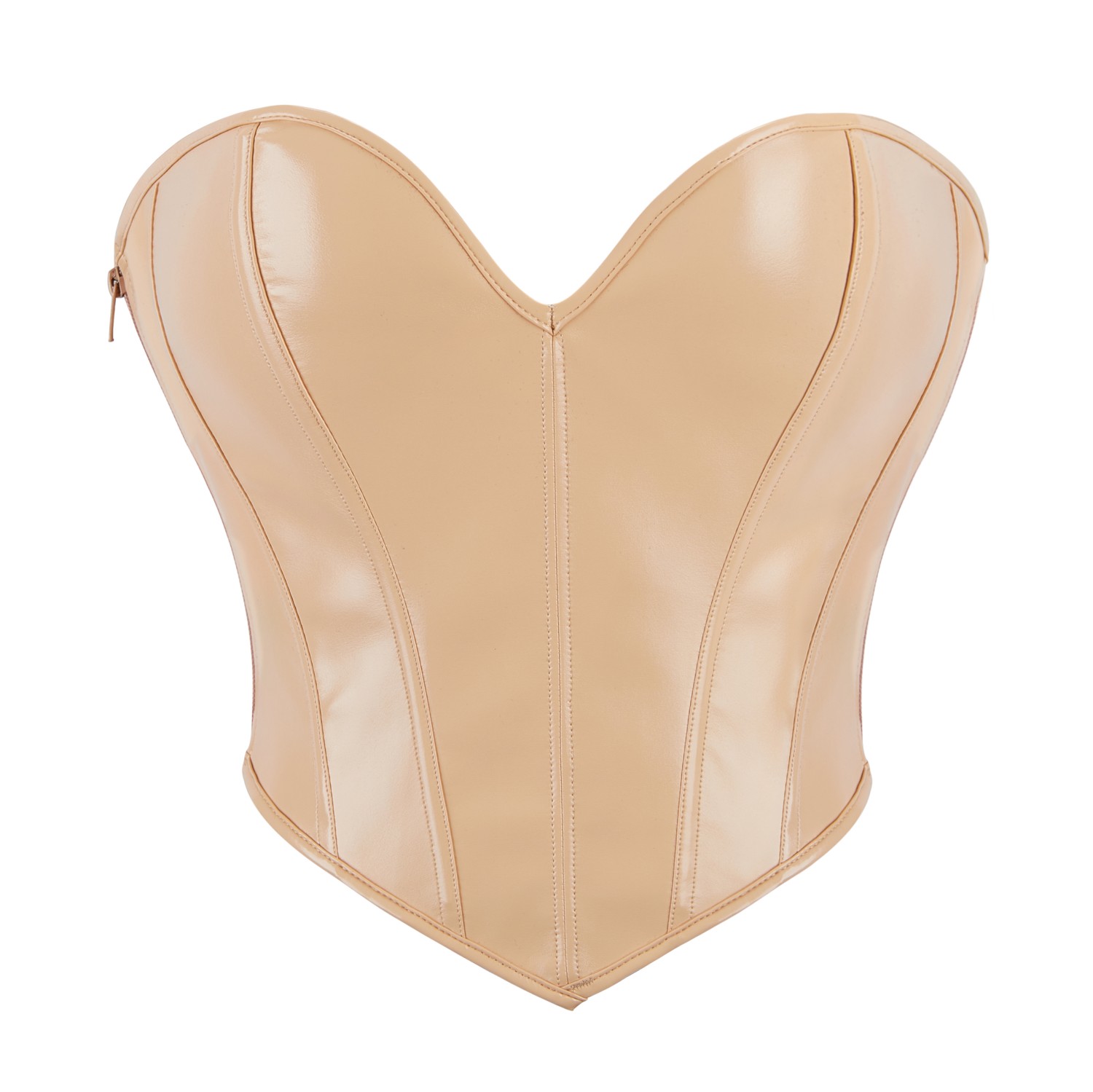Champagne  Fashion Synthetic Leather Bustier Crop Top Boned Overbust Corset